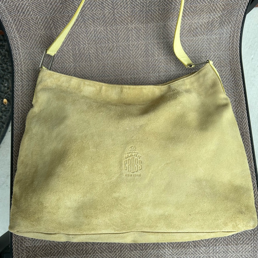 MARK CROSS Yellow/Citrine colored suede leather hobo style handbag Made n Italy